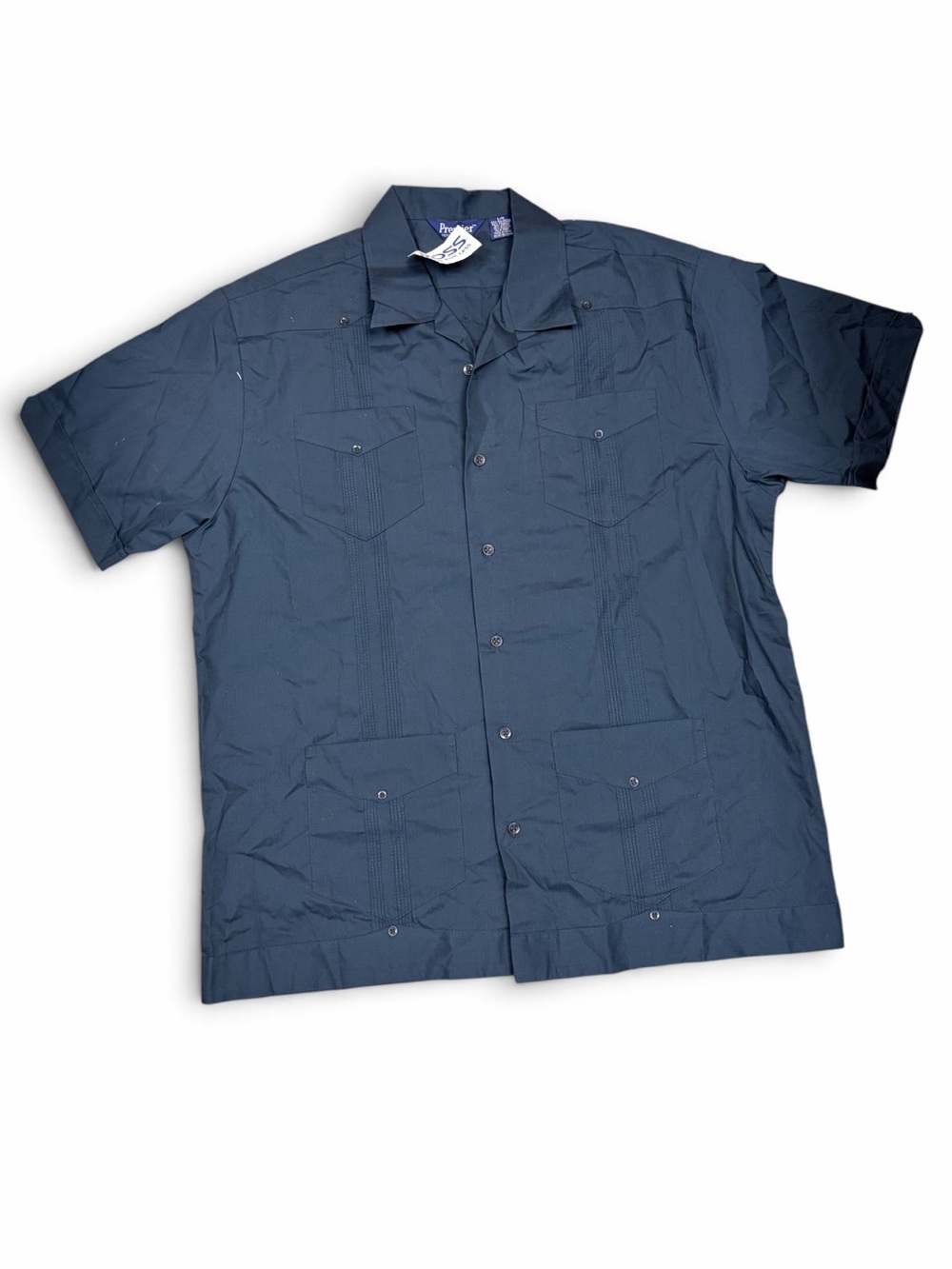 Men's Short-Sleeve Navy Button-Up Shirt Jacket